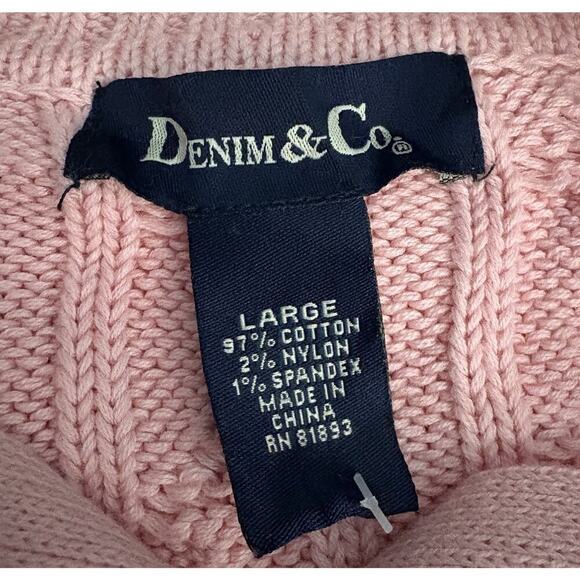 NWT Denim & Co. QVC Pink Full Zip Cable Knit Cardigan‎ Sweater Womens Large - Picture 4 of 6